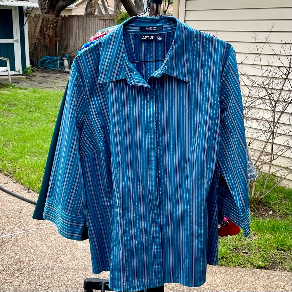 Blue striped essential shirt, 3/4-length sleeves